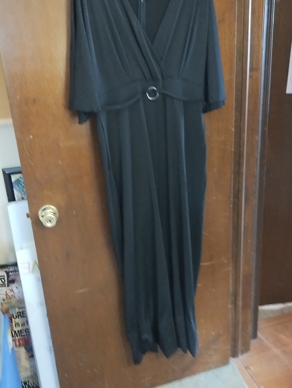 Black V-Neck Maxi Jumpsuit with Ring Detail